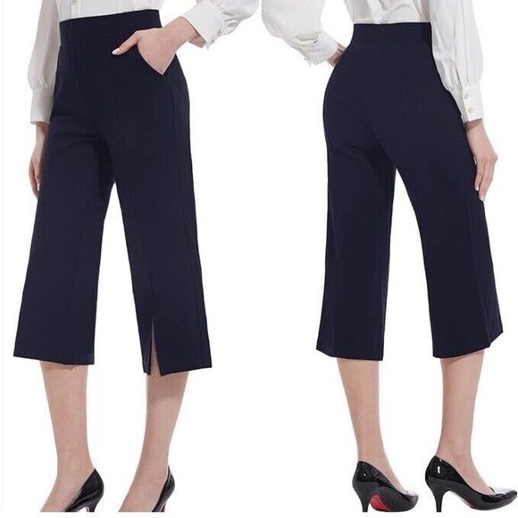 Tapata Wide Leg Capri Pants Navy Versatile Pockets High Waist Casual Large NEW - Picture 14 of 14
